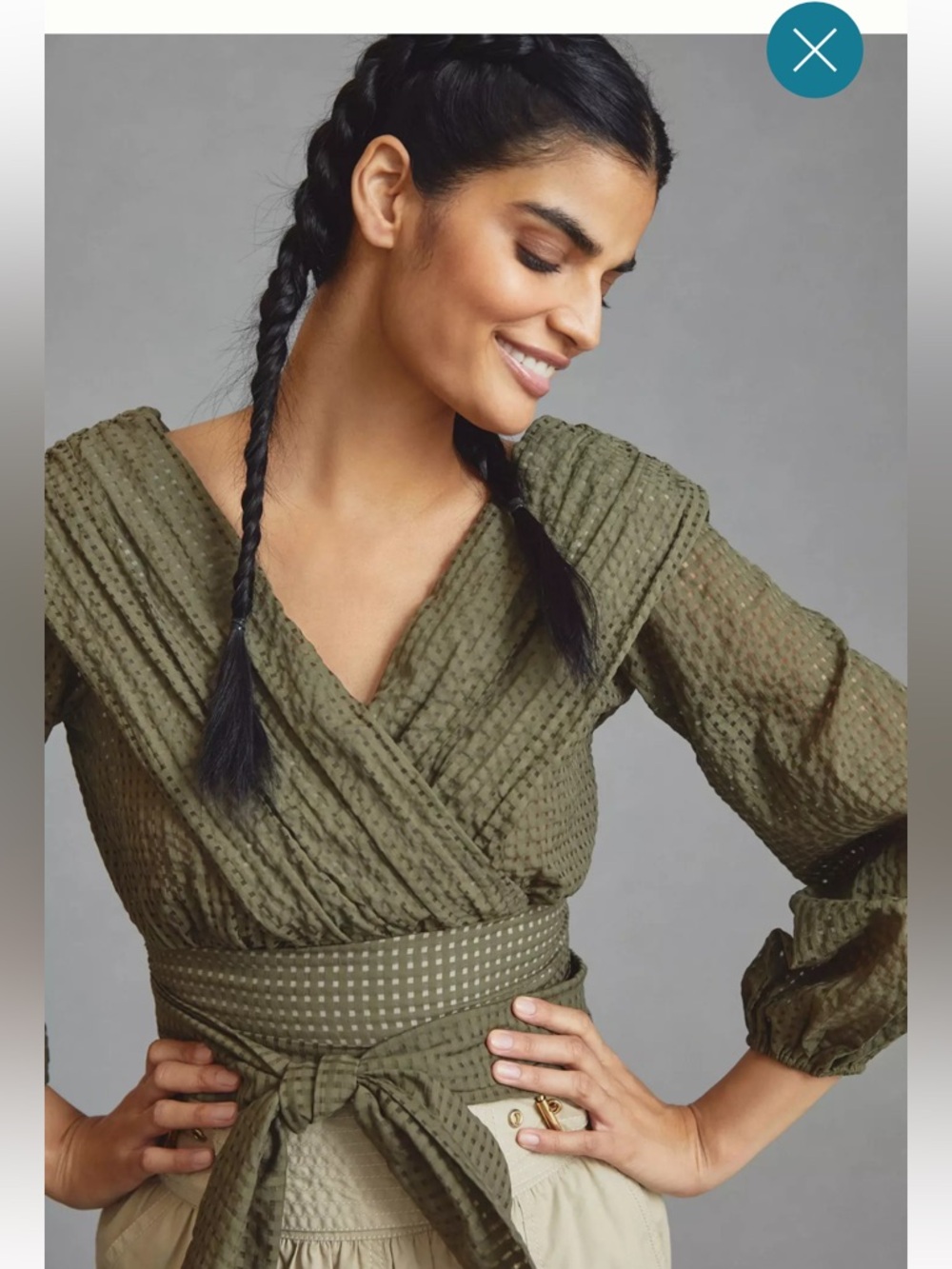 Maeve Anthropologie Olive Green Cropped Wrap Top Size 8 NWT